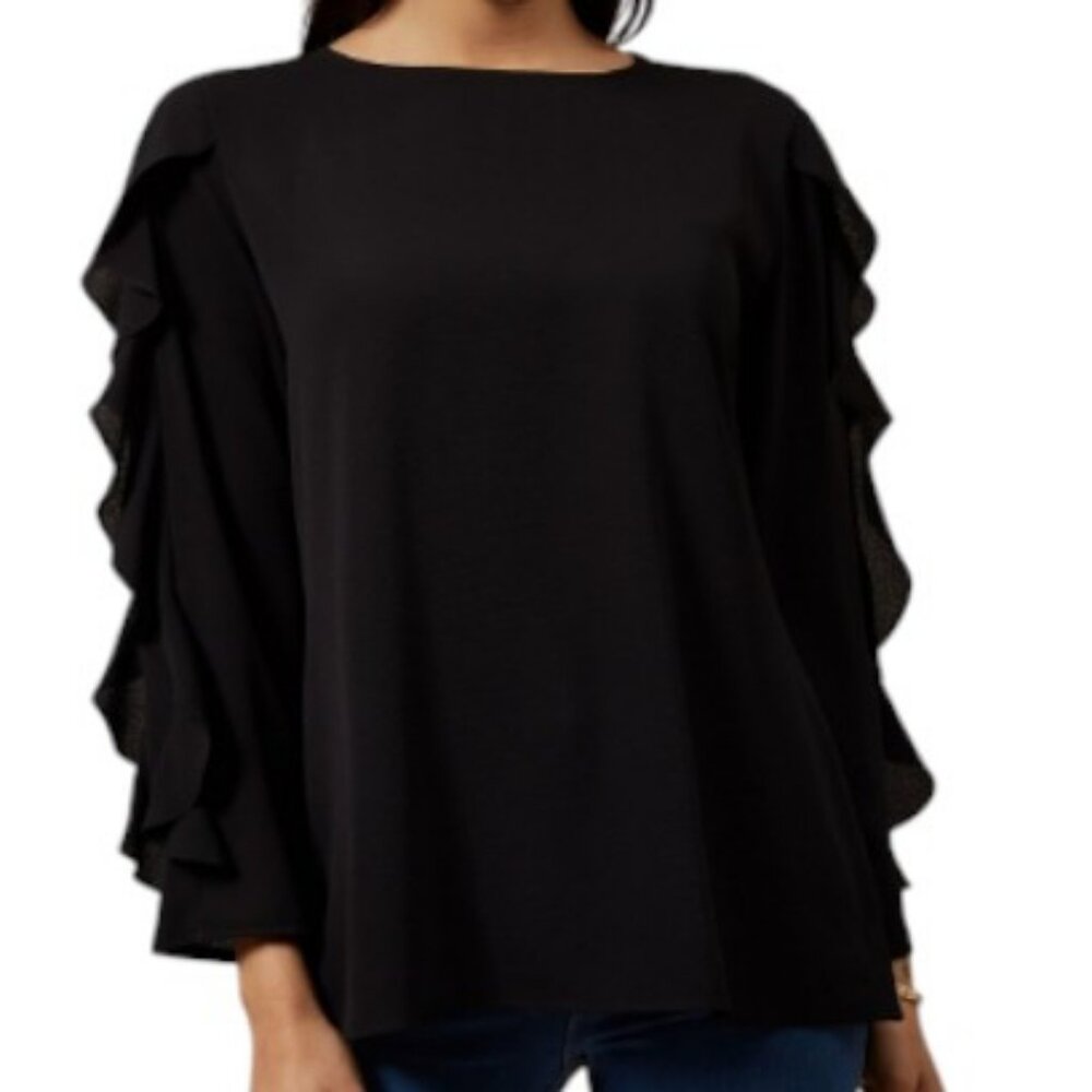 Camaieu black ruffled and lace sleeve blouse size S